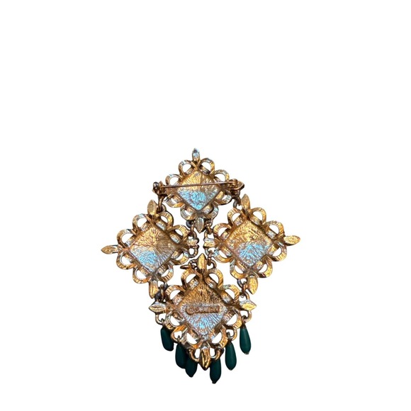 Sarah Coventry Gold Brooch Blue Red & Green Rhinestones Articulated - Picture 4 of 6